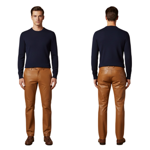 Pantalon en cuir avec logo personnalisé, taille mi-haute, nouveau design, lavage coloré, coupe ample, droit, HIGH STREET, toile légère - Product Image 3