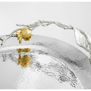 Exclusive Quality Metal Stainless Steel Oval Tray With Lily Designer Handle Tabletop Food Serving Tray Snacks Server Platters - Product Image 6