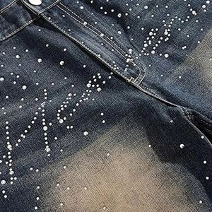 Vêtements d'été à la mode pour hommes Shorts en jean avec strass Nouveau design avec logo personnalisé Shorts en jean pour hommes Prix de gros - Product Image 5