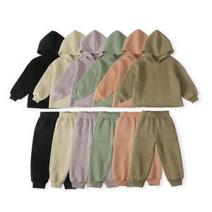 Wholesale Solid Pattern Warm Cotton <b>Hoodie</b> Baby Sweatsuit Tracksuits Breathable Spring Autumn Jogging Suits for Toddlers - Product Image 1
