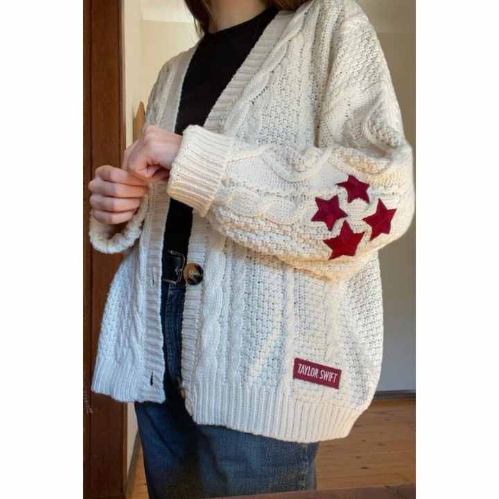 Beige Taylor Swift - Red Star Cardigan Oversize Cardigan