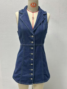 Vestido Mini Ajustado de Moda para Mujer, Transpirable, Sin Mangas, Estilo Halter, Vestido de Mezclilla, Sexy, Cuello en V, Diseño con Botones, Informal, Veraniego - Product Image 3