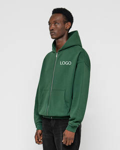 OEM verde de gran tamaño con cremallera sudaderas con capucha para los hombres 100% algodón térmico pesado 500GSM Crop Drop Shoulder Zip-up sudaderas con capucha para el invierno - Product Image 2
