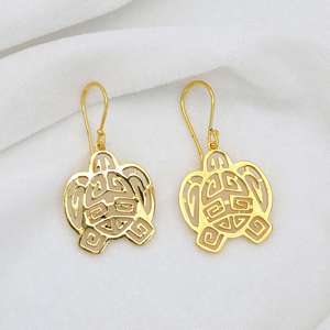 Trendy Fashionable Ocean Sea Turtle <b>Dangle</b> <b>Earring</b> 18k <b>Gold</b> Plated Brass Animal Beach Boho Jewelry Bulk Wholesale Drop <b>Earring</b> - Product Image 2
