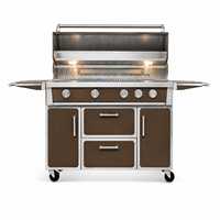 Barbecue à gaz extérieur marron sur chariot en acier inoxydable avec brûleur latéral et tiroirs de rangement