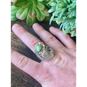 Bague Aigle Navajo Faite à la Main, Pierre Naturelle Multi-Striée et Argent Sterling Plaqué Or 18K, Sertissage Bezel, Taille 11.5, Cadeau - Product Image 2