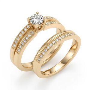 Anillo de Compromiso y Boda de Oro Real de 10K con Baño de Rodio y Diamante Solitario, con Banda de Pavé Mil Grains, Joyería Fina para Bodas y Fiestas - Product Image 4