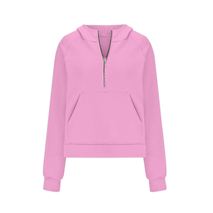 Sudadera con capucha de algodón 100% ecológico para mujer, con cuello alto, cremallera frontal corta y logo, a la moda para invierno - Product Image 3