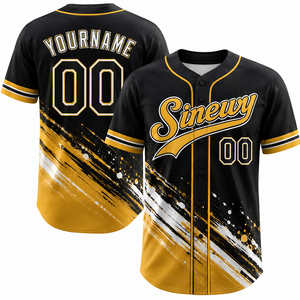 Sinewy Men's Baseball Jersey Custom Name <b>Number</b> Black <b>Gold</b> Sublimated Breathable Short Sleeve Regular Fit All Seasons - Product Image 1
