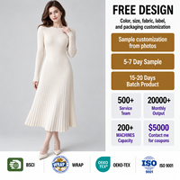 Robe d'hiver mi-longue slim pour femme FNJIA, couleur unie, style décontracté, mode européenne et américaine avec manches en tricot de coton