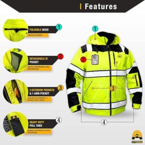 Chaqueta de Trabajo de Alta Visibilidad para Hombre, con Recubrimiento de PU 300D, para Invierno, Transpirable, ANSI Clase 1, EN ISO 20471 Clase 2 - Product Image 3