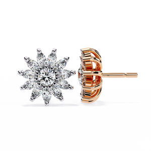 Magnifiques boucles d'oreilles clous en or 18 carats avec diamant de laboratoire motif floral pour mariages - Product Image 5