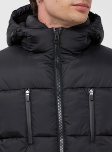 Chaqueta acolchada de burbujas acolchada negra para hombre, ropa de abrigo de invierno con cuello levantado y cremallera personalizada - Product Image 3