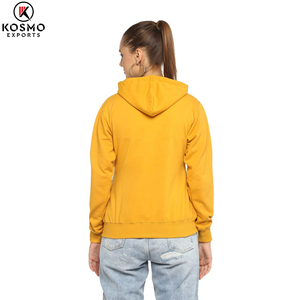 เสื้อมีฮู้ดแบบมีซิปสำหรับผู้หญิงผ้าคอตตอนผ้าเจอร์ซี่น้ำหนักเบาใส่สบายสีเหลืองนุ่มออกแบบได้ตามต้องการ - Product Image 3