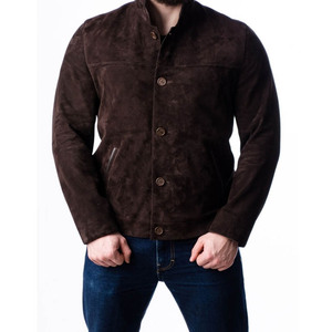 Top Trending Men Premium Suede Material Fitted Button Style Black ShadeJacket Ribbed Collar and Waist - Product Image 4