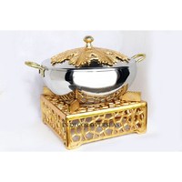 Ensemble de buffet de luxe entièrement argenté, brillant, poli, gravé, en aluminium, coulé, chauffe-plats de l'Inde