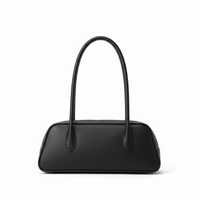 Sac à bandoulière minimaliste en cuir véritable noir, style vintage, avec deux longues poignées, fermeture éclair, résistant à l'eau, pour femme