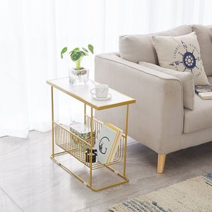 Minimalist SST017 Living Room Furniture Durable Iron Metal Frame <b>Side</b> <b>Table</b> with Classic Stone Top <b>Storage</b> Modern Design - Product Image 1