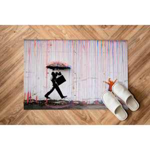 Tapis imprimé Banksy Umbrella : Luxe, abstrait, facile à nettoyer, tapis fin non tissé - Product Image 5