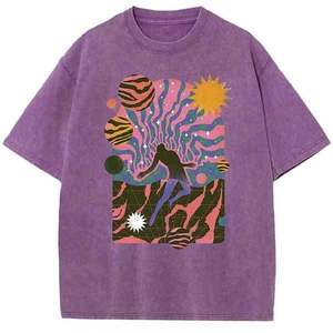 เสื้อยืดคอกลมสำหรับผู้ชายผ้าฝ้ายดิบแฟชั่นอินเทรนด์ฟอกกรดสกรีนแบบย้อนยุคใส่ได้ทั้งชายและหญิง - Product Image 4