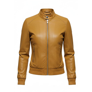 Veste de moto en cuir véritable élégante et imperméable pour femmes, épaules matelassées, rembourrage en coton, vêtements d'extérieur personnalisables - Product Image 1