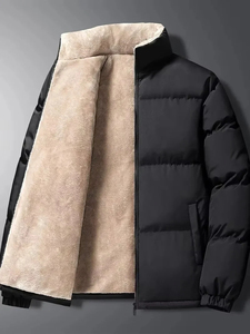 Men's Winter Puffer <b>Jacket</b> Thick Warm Stand Collar Zipper Closure Casual Style <b>Fleece</b> <b>Lining</b> Polyester Shell Solid Color - Product Image 4