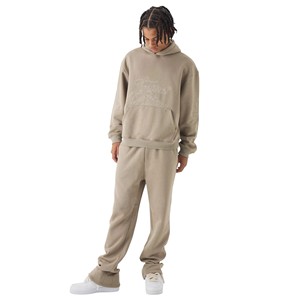 Sweat-shirt deux pièces en polaire 3D avec logo personnalisé pour survêtements à imprimé bouffant Pantalon de survêtement évasé en coton surdimensionné Sweat à capuche 100% coton pour l'hiver - Product Image 6