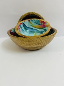 Hermoso cuenco estampado de madera para ensalada, cuenco impreso de madera hecho a mano con ensaladera de textura Natural a bajo precio - Product Image 3