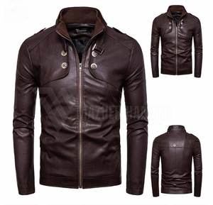 แจ็กเก็ตหนังสำหรับผู้ชายเสื้อแจ็กเก็ตหนัง PU แบบบางเหมาะสำหรับฤดูหนาวผู้ผลิต OEM ตามสั่ง - Product Image 2