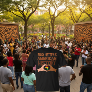 Camiseta con estampado de mano y corazón del orgullo africano: La historia negra es historia estadounidense - Product Image 3