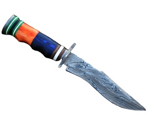 Handmade Bowie <b>knife</b> in Damascus steel wood+<b>bone</b> <b>handle</b> with leather sheath - Product Image 1