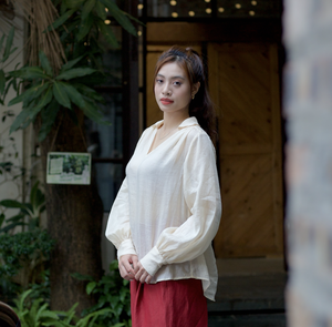 Ethereal Ramie Sway Blusa con cuello en V Flutter Manga Capa transparente Ecológico Plaid Tejido Rayón Algodón Lino Formal Suelto - Product Image 3