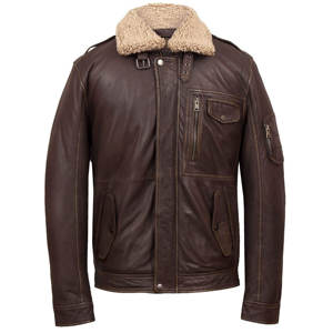 Veste en cuir pour hommes en gros d'usine pour motard veste à col en fourrure à manches longues en cuir d'agneau véritable vieilli - Product Image 1