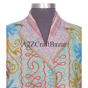 Best Quality Breathable Vintage <b>Kantha</b> Cotton <b>Jacket</b> Unisex Handmade Button Design Autumn Spring Full Sleeves V-Neck - Product Image 4