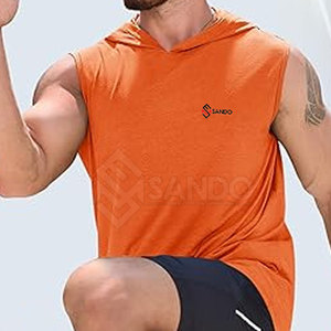 2025 verano sin mangas hombres gimnasio Fitness Sudadera con capucha 100% algodón patrón sólido fábrica al por mayor - Product Image 2