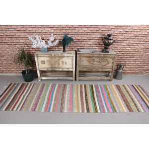 Alfombra Turca Vintage de 2.6x9.4 pies (80x285 cm), Alfombra de Lana Azul Kilim - Product Image 2