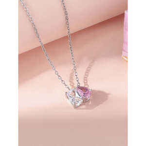 Collier Diamant Toi Et Moi Pendentif CZ Rose avec Chaîne en Argent - Product Image 2
