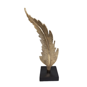 Escultura de hoja de pluma decorativa de luminio y madera, con base cuadrada, de latón pálido para sala de estar y decoración del hogar - Product Image 4