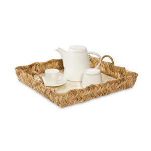 Plateau de service en jacinthe d'eau avec perle Moher pour l'affichage, le thé, les boissons, la vaisselle, plateau de rangement élégant - Product Image 4