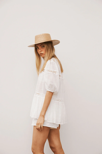 <b>Women's</b> Bohemian Summer Outfit Vintage Lace Trim Button Blouse High-Waist Solid Pattern <b>Shorts</b> Knee Handmade India 100% Cotton - Product Image 4