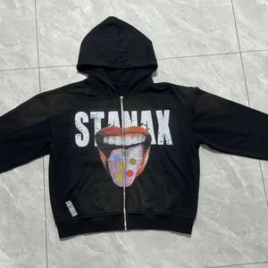 Sudadera con Capucha Personalizada para Hombre, Estilo Vintage, Corte Regular, Cierre Largo, 100% Algodón, Transpirable para Verano, Felpa, Bordada, Lavado Ácido, Desgastada, Protección Solar - Product Image 1