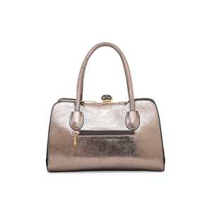 Bolso de cuero gris P35832 para niñas, elegante bolso informal con dos asas, cierre de solapa, Perla y decoración de cadena, forro de cuero - Product Image 1