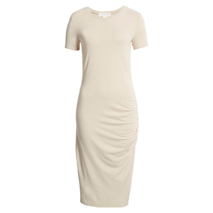 Proshah-Vestido camisero de poliéster suave Con manga corta para mujer, Vestido camisero de poliéster suave, corte regular, sin forro, color Beige - Product Image 5