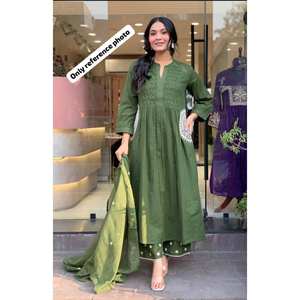 Conjunto de Trajes Casuales Anarkali Estilo Indio para Mujer, Algodón Puro que Absorbe la Humedad, Ropa para Oficina, Festivales, Vacaciones, Todas las Temporadas - Product Image 1