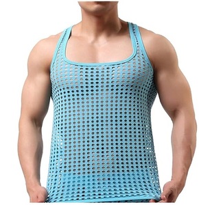 High Quality <b>Men's</b> Cotton Mesh Tank Top Fitness Gym Workout Mesh Singlet Bodybuilding Black Vest Sleeveless With <b>Turtle</b> <b>Neck</b> - Product Image 2