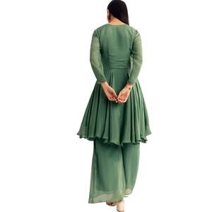 Chinon vert Zardosi Palazzo costume en gros femmes vêtements ethniques OEM usine de vêtements fournisseur en vrac fabricant de mode personnalisé - Product Image 5