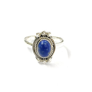 Vintage Statement <b>Lapis</b> <b>Lazuli</b> <b>Ring</b> (3.6 Grams) Bezel Setting Inlay on Alloy Free Size Hand-shaped Gemstone Jewelry for Gifts - Product Image 1