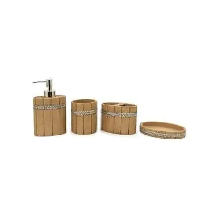 4 Piece Bathroom Accessory Set Liquid Soap Dispenser Soap Dish Toothbrush Holder and Tumbler (Brown) Wholesale Manufacturer 2023