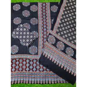 Tissu de robe pour femmes en soie modal imprimé à la main Ajrakh, formel, naturel, printemps, coupe A, anti-rides, nouveau design - Product Image 2