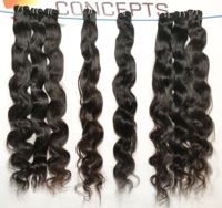 Rambut sambungan kutikula Virgin mentah tidak teratur warna hitam kutu bundel Bodywave candi pemanjangan rambut manusia India